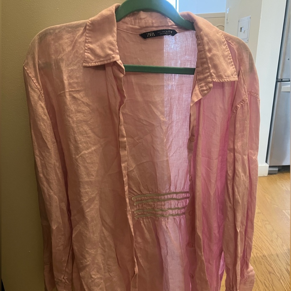 Zara Women’s Pink Long-Sleeve Shirt Linen